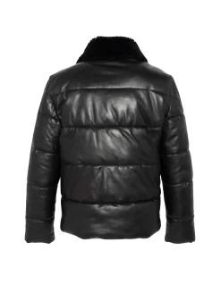 Doudoune noire urban, cuir d'agneau - NOIR