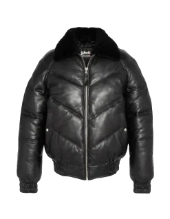 Doudoune rétro streetwear noire, cuir de vachette - NOIR