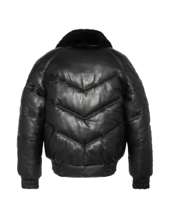 Doudoune rétro streetwear noire, cuir de vachette - NOIR