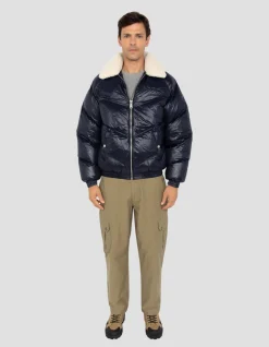 Doudoune rétro streetwear shiny bleu marine - MARINE