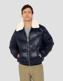 Doudoune rétro streetwear shiny bleu marine - MARINE