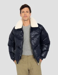 Doudoune rétro streetwear shiny bleu marine - MARINE