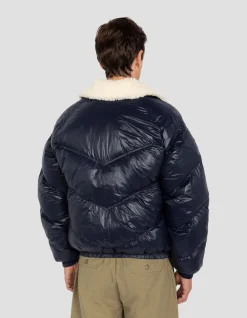 Doudoune rétro streetwear shiny bleu marine - MARINE