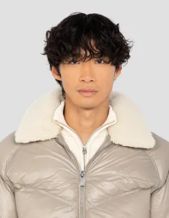 Doudoune rétro streetwear shiny beige - BEIGE