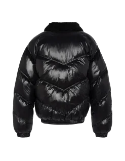 Doudoune rétro streetwear shiny noire - NOIR