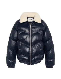 Doudoune rétro streetwear shiny bleu marine - MARINE