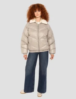Doudoune rétro streetwear shiny beige - BEIGE