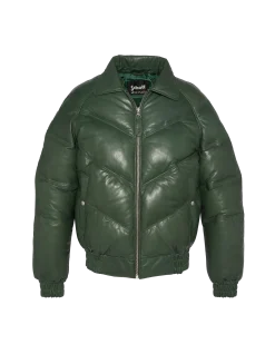 Doudoune rétro streetwear verte, cuir de vachette - VERT