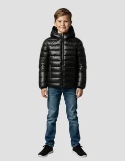 Doudoune shiny noire à capuche enfant - NOIR