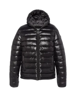 Doudoune shiny noire à capuche enfant - NOIR