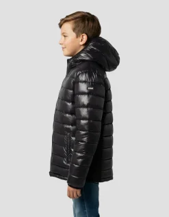 Doudoune shiny noire à capuche enfant - NOIR
