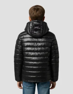 Doudoune shiny noire à capuche enfant - NOIR