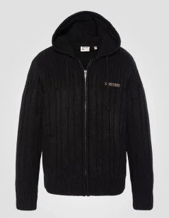 Gilet à capuche noir doublé sherpa - NOIR