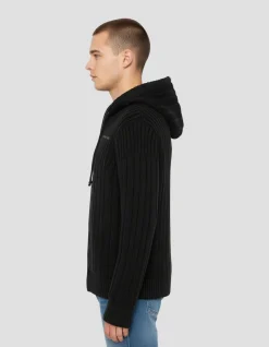 Gilet à capuche noir doublé sherpa - NOIR