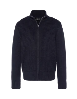Gilet zippé bleu marine, maille fantaisie - MARINE