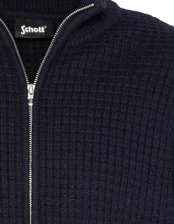 Gilet zippé bleu marine, maille fantaisie - MARINE
