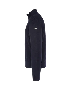 Gilet zippé bleu marine, maille fantaisie - MARINE