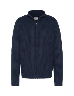 Gilet zippé bleu marine, maille côtelé - MARINE