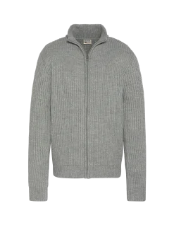 Gilet zippé gris chiné, maille côtelé - GRIS CHINÉ