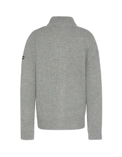 Gilet zippé gris chiné, maille côtelé - GRIS CHINÉ