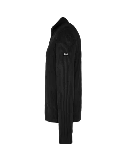 Gilet zippé noir, maille côtelé - NOIR
