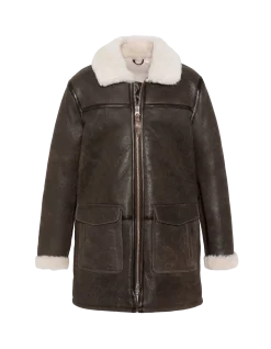 Manteau long marron, mouton double face - MARRON