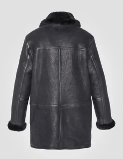 Manteau long noir, mouton double face - NOIR