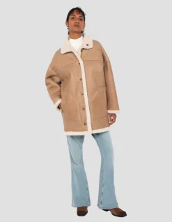 Manteau long sable réversible, mouton double face - SABLE