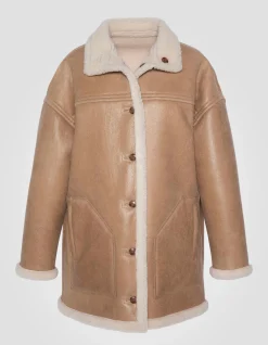 Manteau long sable réversible, mouton double face - SABLE
