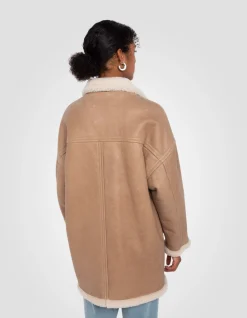 Manteau long sable réversible, mouton double face - SABLE