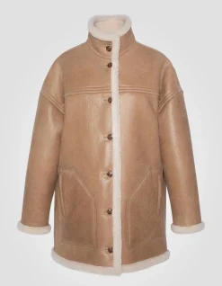 Manteau long sable réversible, mouton double face - SABLE
