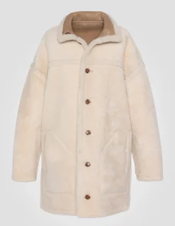 Manteau long sable réversible, mouton double face - SABLE
