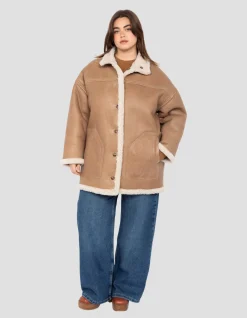 Manteau long sable réversible, mouton double face, grande taille - SABLE