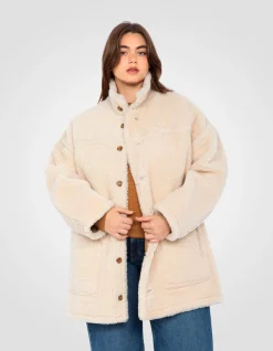 Manteau long sable réversible, mouton double face, grande taille - SABLE