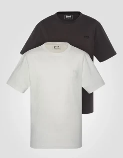 Pack de 2 t-shirts noir et blanc à col rond en coton biologique - NOIR/BLANC CASSÉ