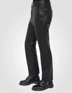 Pantalon droit noir en cuir - NOIR