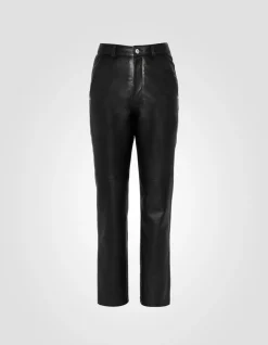 Pantalon droit noir en cuir - NOIR
