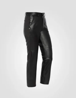 Pantalon droit noir en cuir - NOIR