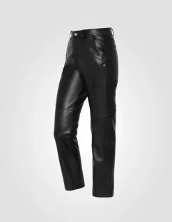 Pantalon droit noir en cuir - NOIR