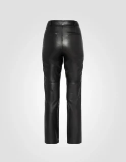 Pantalon droit noir en cuir - NOIR