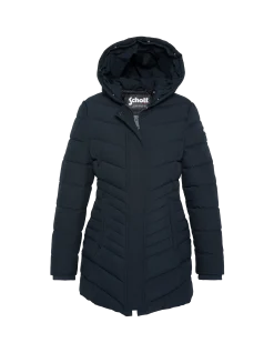 Parka bleu marine mi-longue à capuche avec fausse fourrure amovible - MARINE