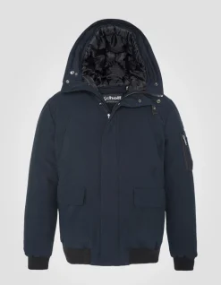 Parka courte bleu marine à capuche avec fausse fourrure - MARINE