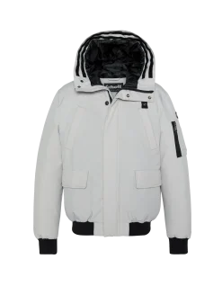 Parka courte gris acier à capuche avec fausse fourrure - GRIS ACIER