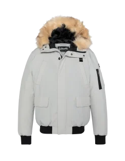 Parka courte gris acier à capuche avec fausse fourrure - GRIS ACIER