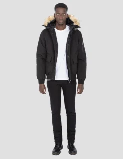 Parka courte noire à capuche avec fausse fourrure - NOIR