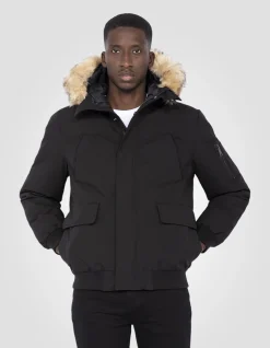Parka courte noire à capuche avec fausse fourrure - NOIR