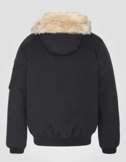 Parka courte noire à capuche avec fausse fourrure - NOIR