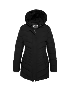 Parka noire mi-longue à capuche avec fausse fourrure amovible - NOIR