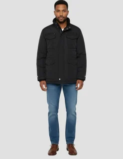 Parka noire multipoches avec capuche sous col - NOIR