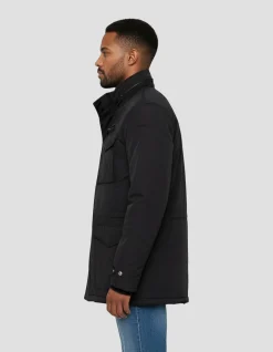 Parka noire multipoches avec capuche sous col - NOIR
